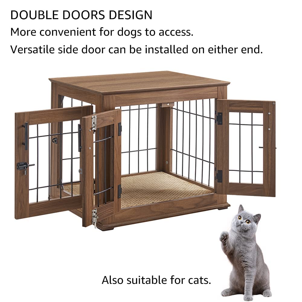 Beenbkks Furniture Style Dog Crate End Table, Wooden Wire Dog Kennel Double Doors With Pet Bed, Decorative Pet Crate Puppy Crate House Indoor For Small Dogs