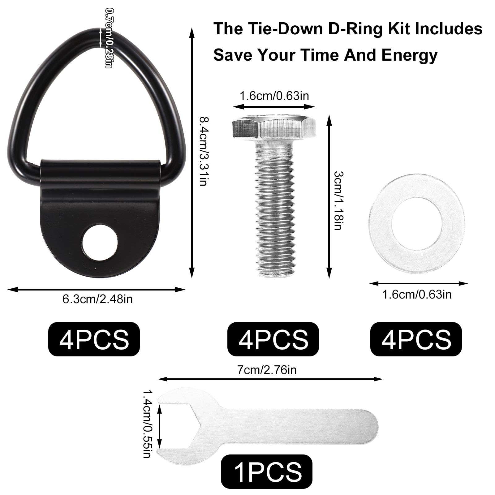 Lyreh 4Pcs Tie Down Kit For Ruffland Kennel, Metal D-Ring Tie Down Anchors Kennel Parts Including Bolts Washers & Wrench Dog Cra