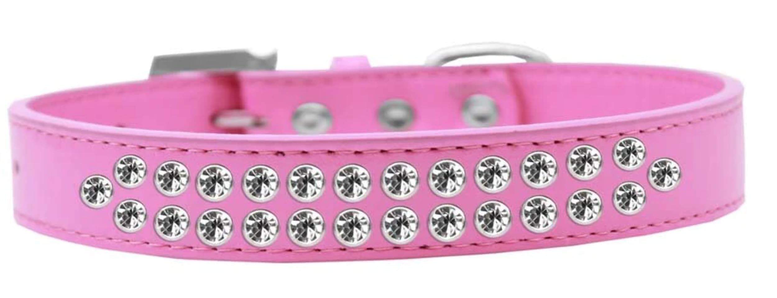 Dog, Puppy & Pet Fashion Collar, Two Row Clear Crystal Rimsets White 12