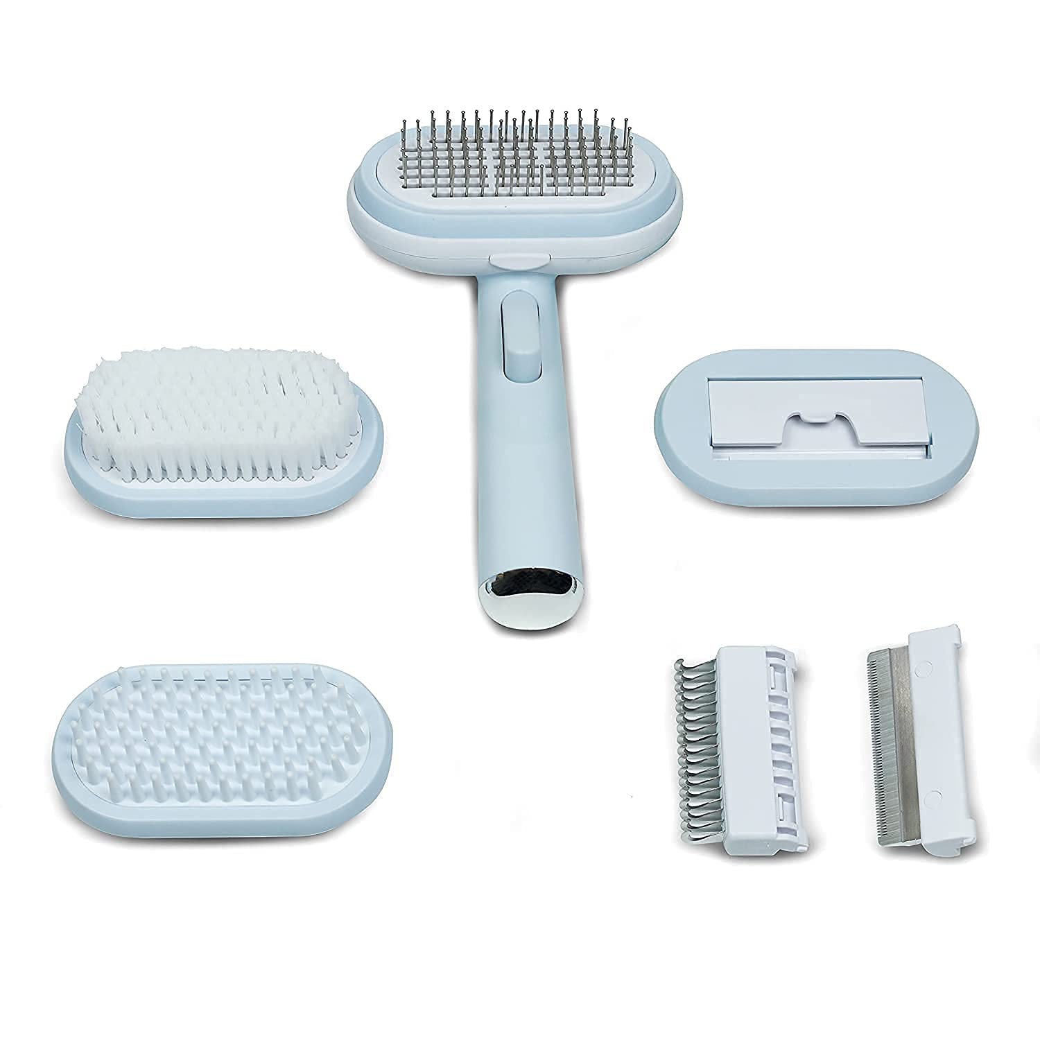 Picckola International 5 In 1 Pet Grooming Kit Pin Brush, Bristle Brush, Dematting Comb, Deshedding Comb, Massage And Bath Brush
