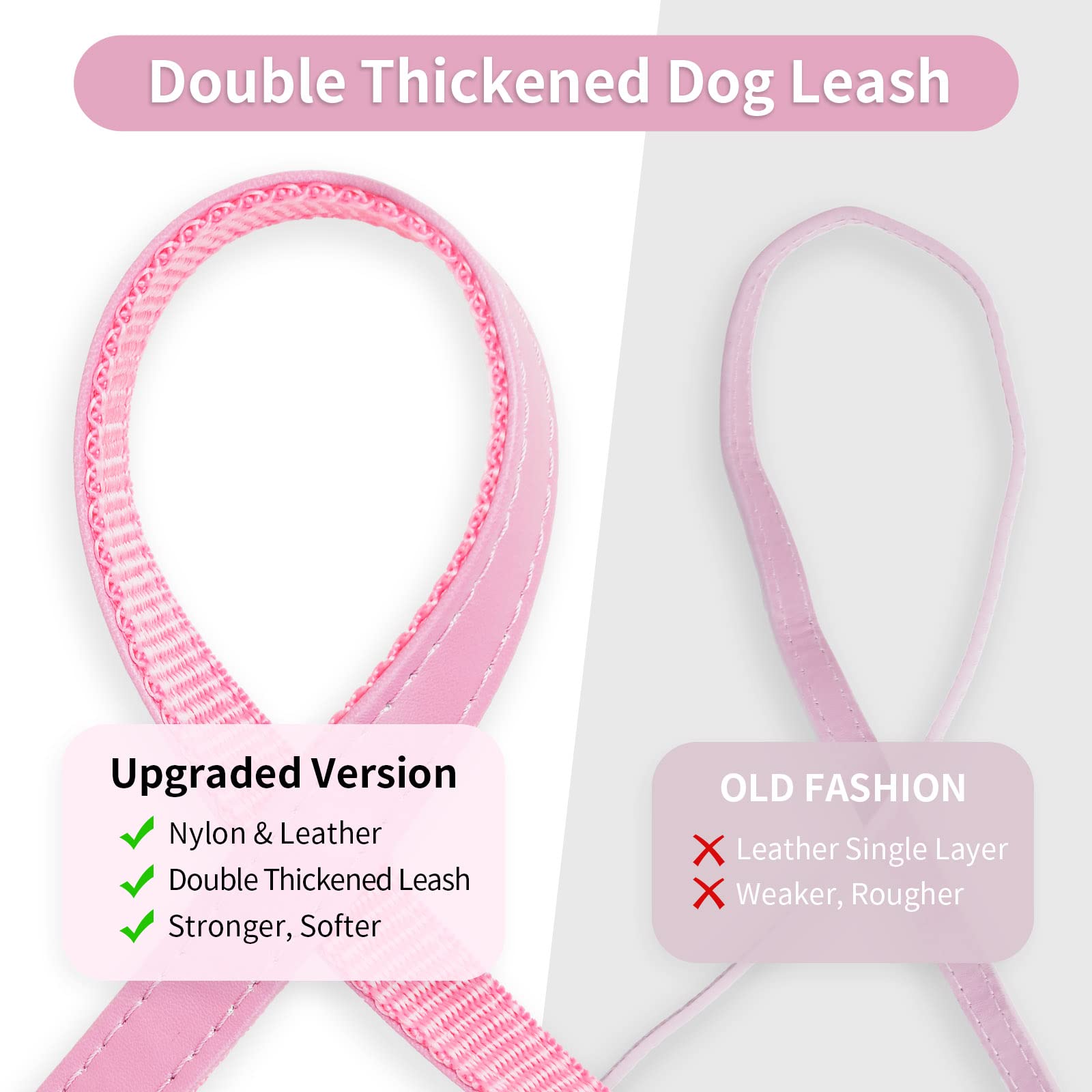 Epesiri Spiked Studded Leather Dog Collar & Leash, Pink, XXL (18.9-20.9), Durable PU Leather for Pit Bull & Large Pets