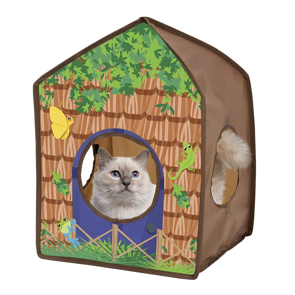 Kitty City Pop-Up Safari Hut Play House, Cat Cube, Play Kennel, Cat Bed, Jungle Cat House