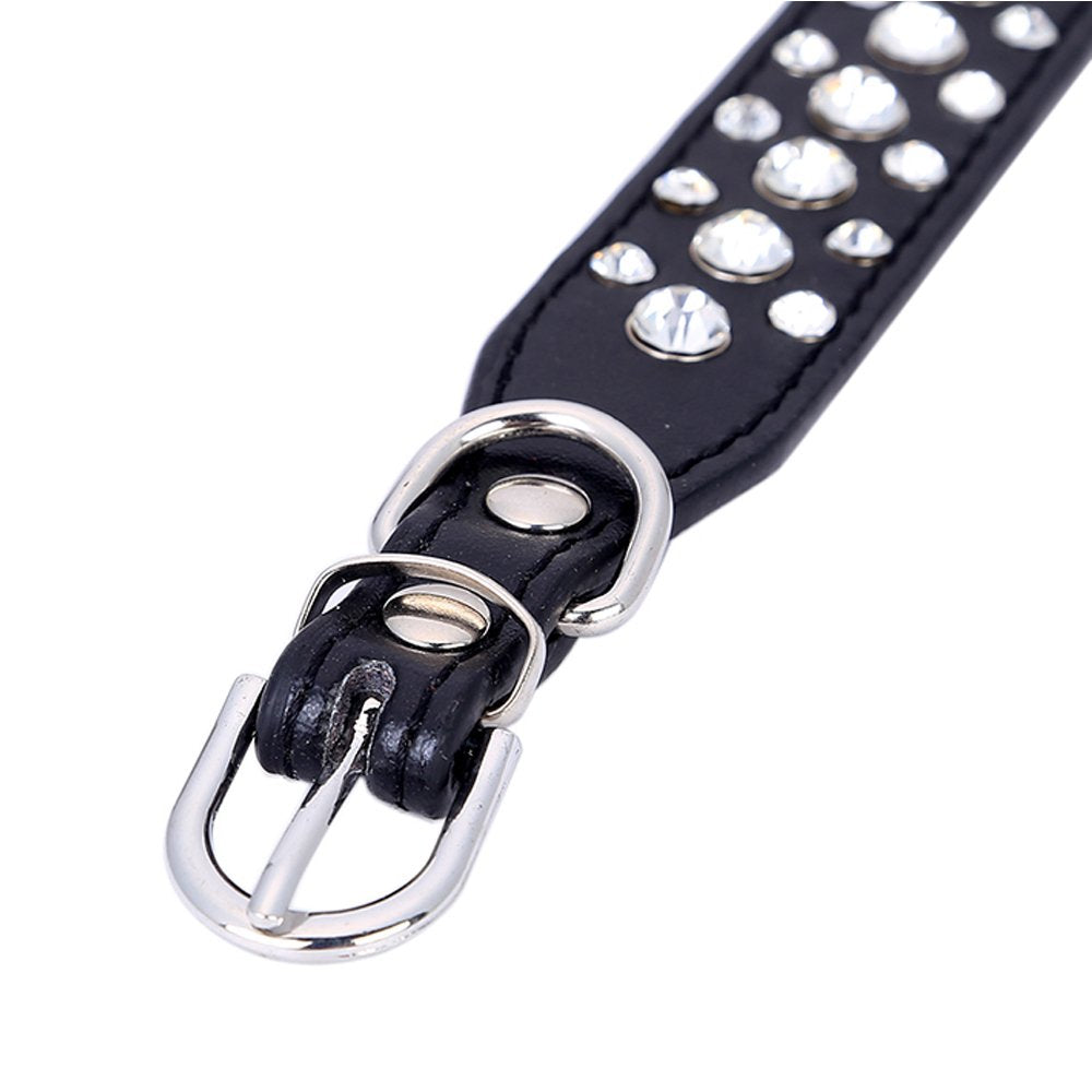 Dogs Kingdom 12-20 Length Personalized Rhinestone Leather Bling Crystal Pet Dog Cat Collars For Small Medium Breeds Blue Xs