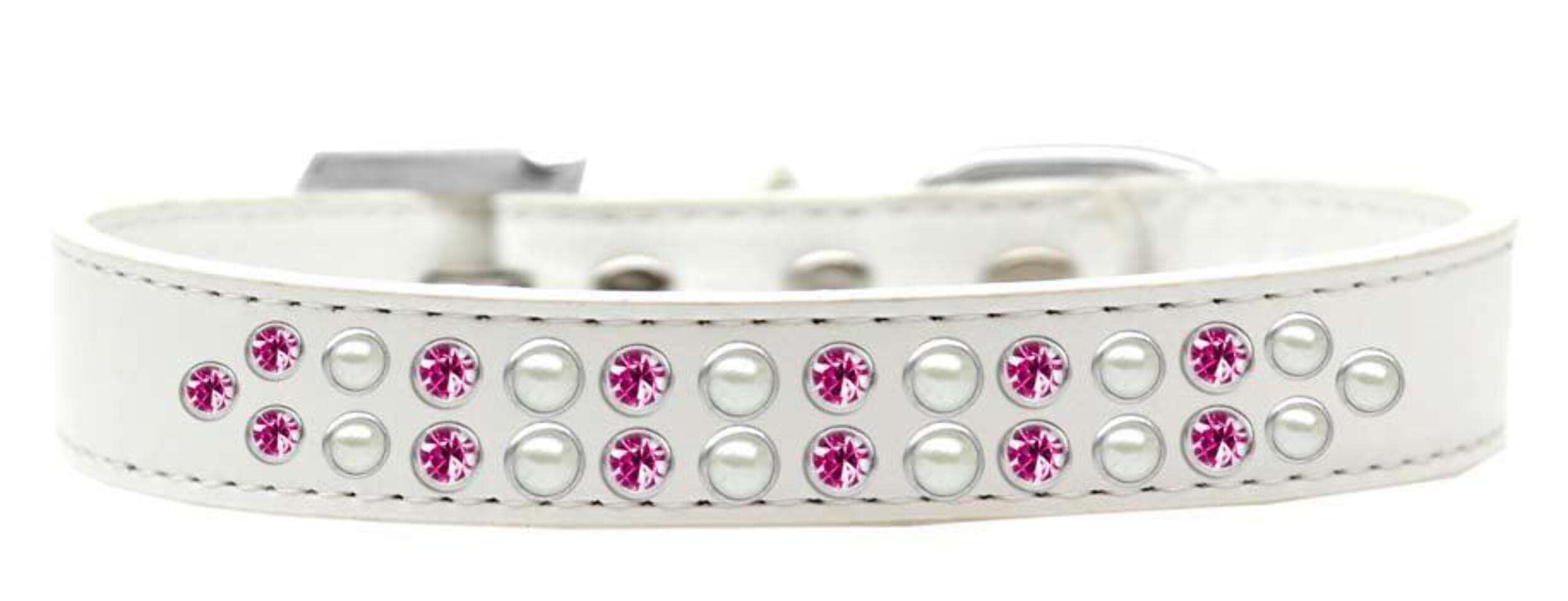 Mirage Pet Products Two Row Pearl and Pink Crystal Ice Cream Dog Collar, Size 16, Blue
