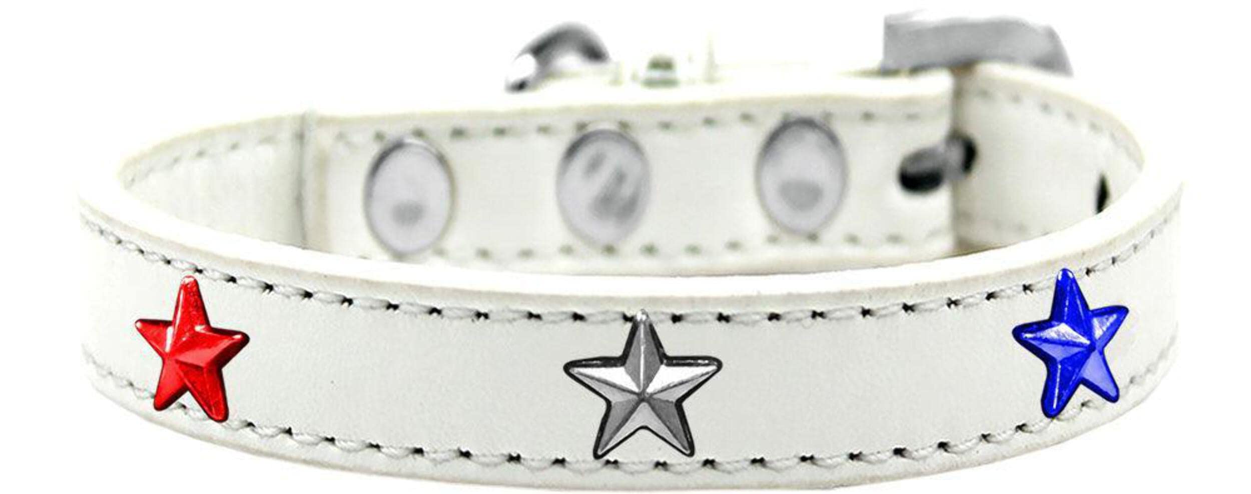 Dog, Puppy and Pet Widget Fashion Collar, "Red, White & Blue Stars" White 14