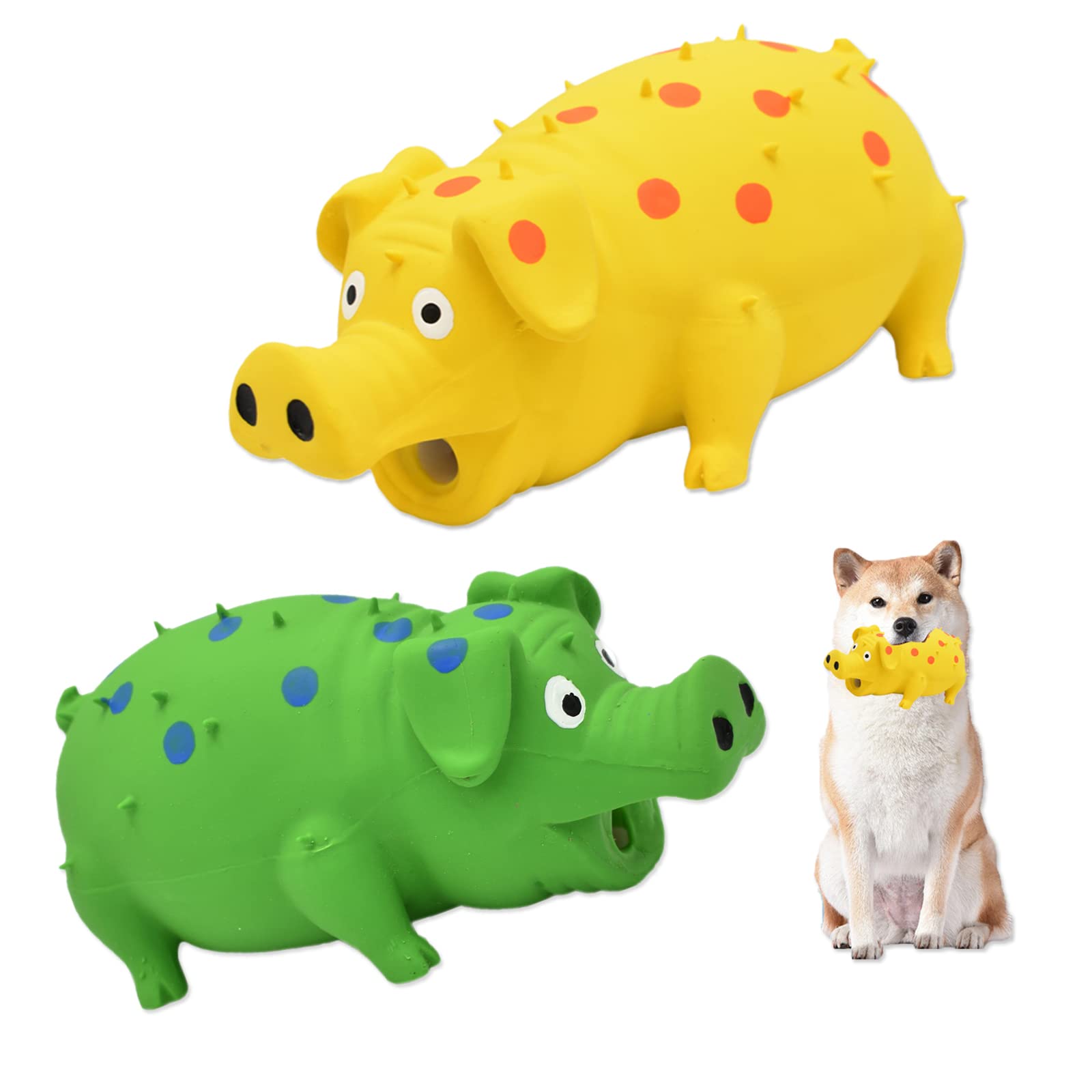HCHYEY Pig Squeaky Dog Toy, 2 PCS Interactive Rubber Dog Chew Toy - Durable Latex Spot Grunting Pig Toys That Oink for Small Med