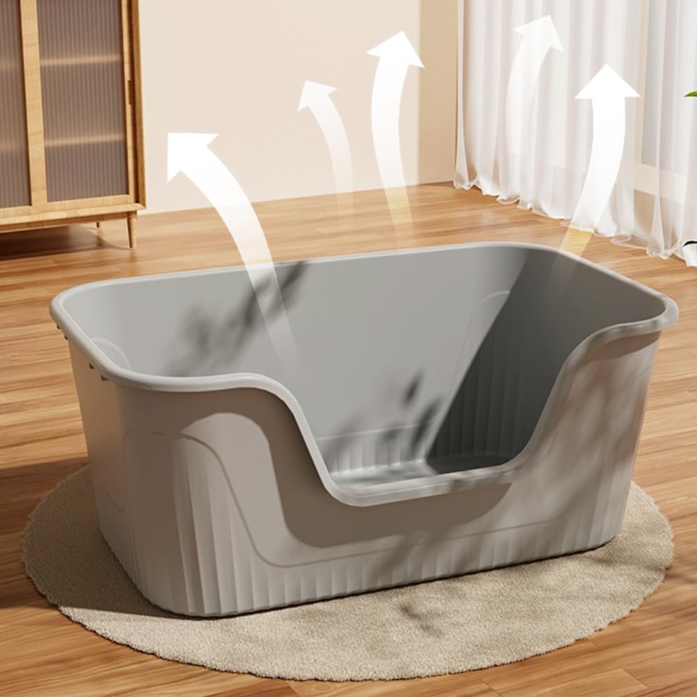 Vealind Extra Large Cat Litter Box - High Sides, Jumbo Low Entry, Grey, 25"x17"x13", Ideal for Big or Multiple Cats