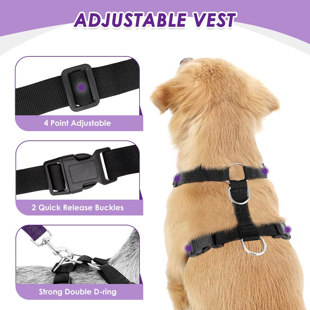 Lukovee Dog Safety Vest Harness With Seatbelt, Seat Belt Adjustable Pet Harnesses Double Breathable Mesh Fabric With Car Vehicle