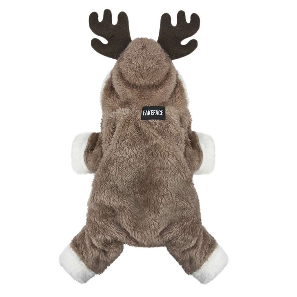 Cute Cartoon Pet Reindeer Cosplay Halloween Christmas Elk Costume Dog Puppy Hoodie Coat Jacket Clothes Soft Coral Velvet Fleece Winter Warm Hooded Sweater Jumpsuit Outfit Apparel For Small Dogs Cats