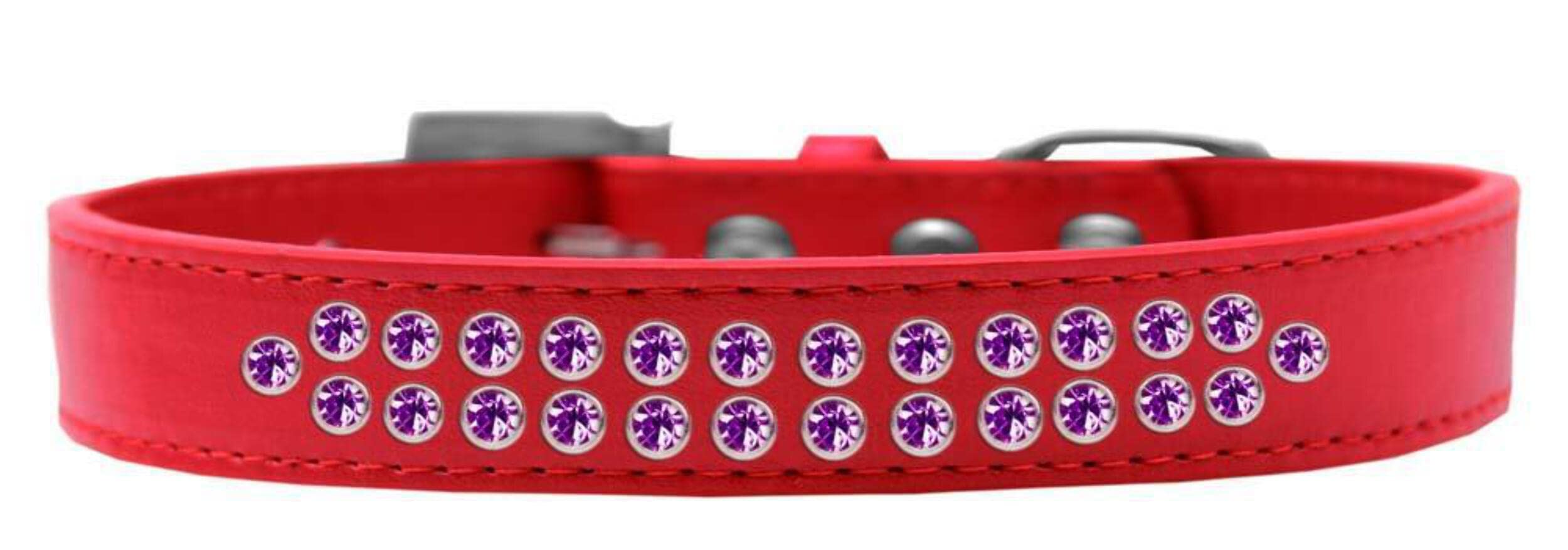 Mirage Pet Products Two Row Purple Crystal Red Dog Collar, Size 18