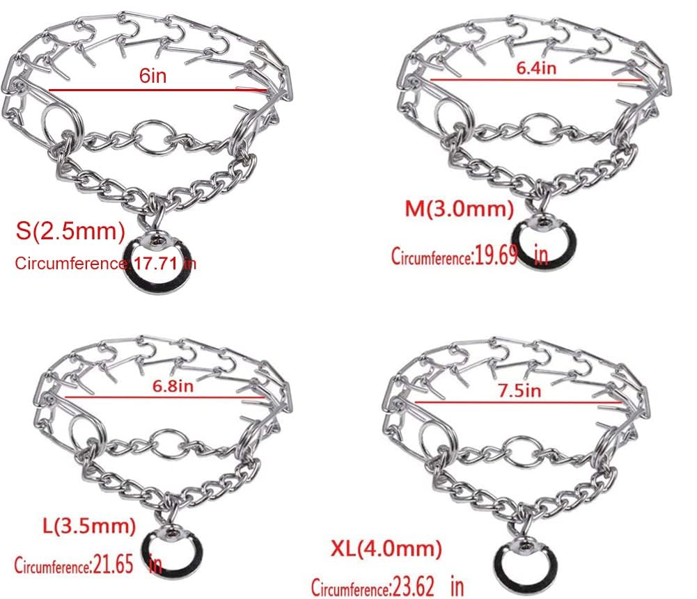Darkyazi Durable Pinch Collar Stainless Steel Dog Adjustable Pet Training Collar For Medium Large Dogs (X-Large (2 Pack), Silver