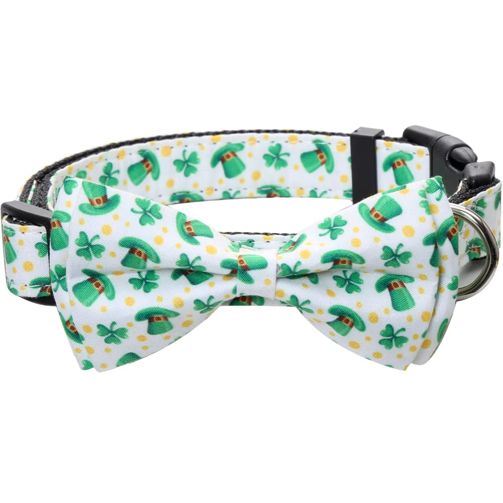 St.Patrick'S Day Dog Collar With Removable Cute Bow Tie Adjustable Pet Collars Large