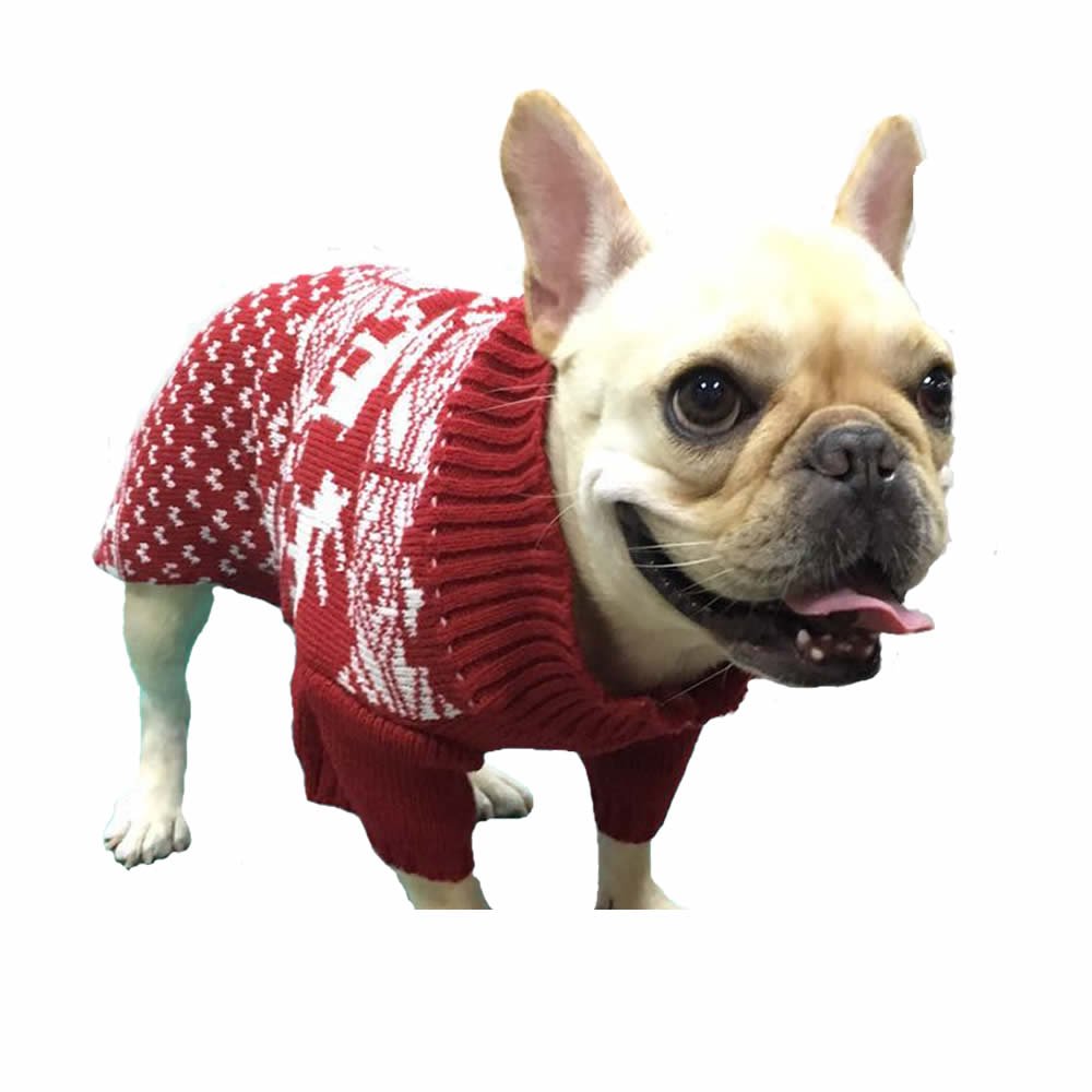 Red Christmas Dog Sweater Reindeer Holiday Festive Dog Christmas Sweater Clothes Outfit For Dogs, Medium M Size 13' Back Length