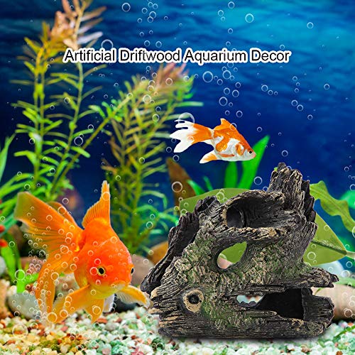 Aquarium Tree Stump, Resin Hollow Tree Trunk Habitat With Hideout Holes For Cichlid Betta Fish Tank Decoration