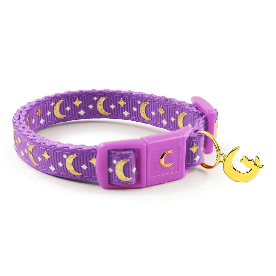Waaag Cat Collars, Gold Moons And Stars Cat Collar, Safety Breakaway Cat Collar, Glow In The Dark (Standard 9''-15'' Neck, Laven