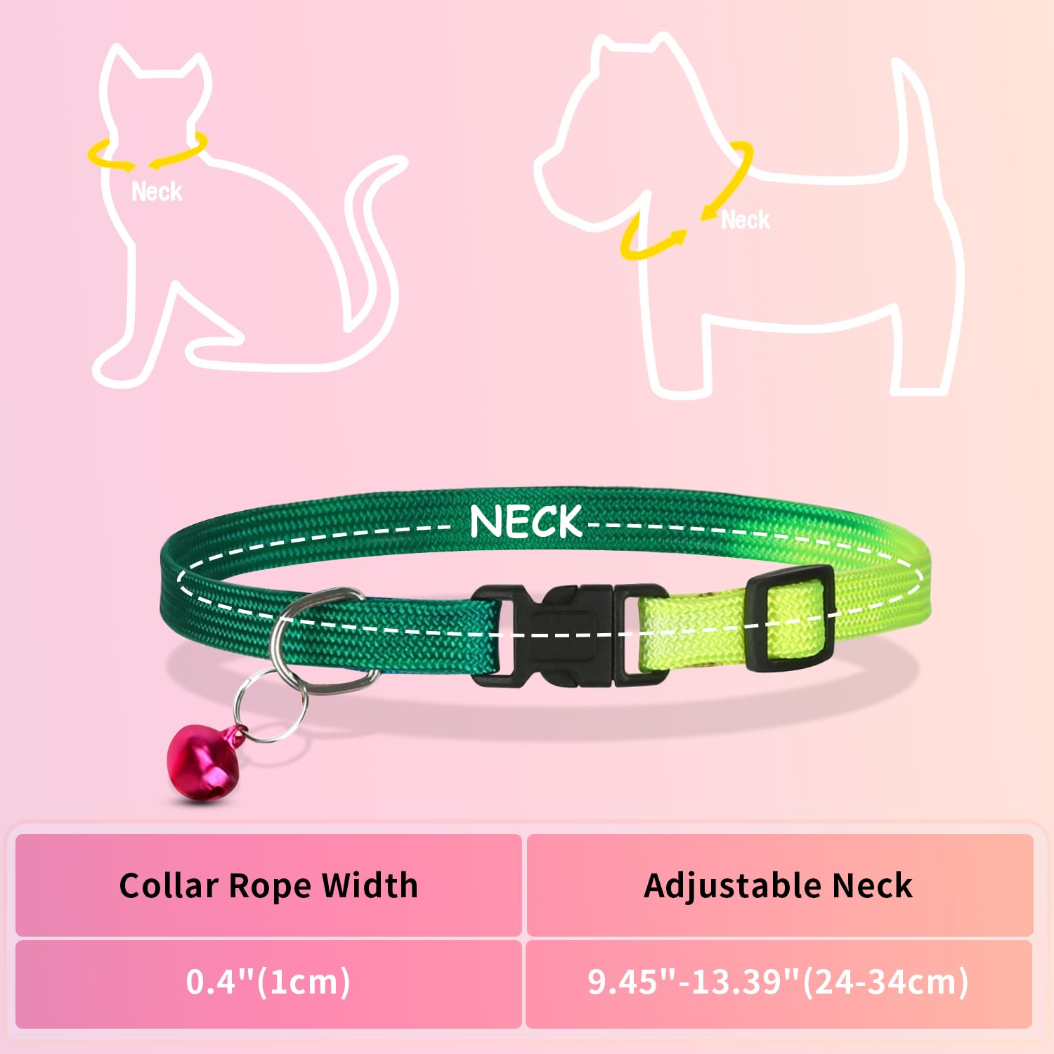 Hypeety Cat Dog Collar Personalized Adjustable Colorful Rainbow with Bell 12 Pcs Cat Collars (12PCS/Pack)