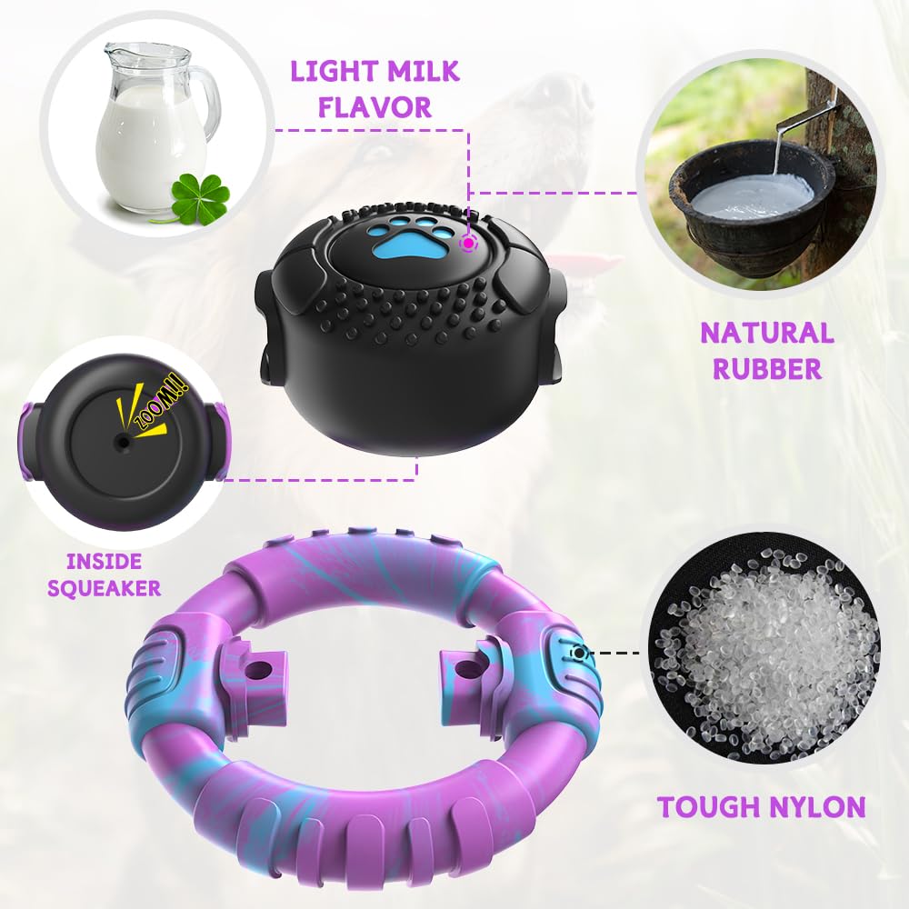 VRTOP Indestructible Dog Chew Toys - Durable Natural Rubber, Medium Size, Mixed Color for Aggressive Chewers