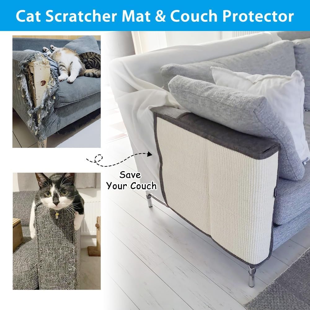 Natuya Cat Scratch Couch Protector, Sisal Furniture Protector Scratching Pad, Anti-Scratch Sofa Armrest Protective Shield With P