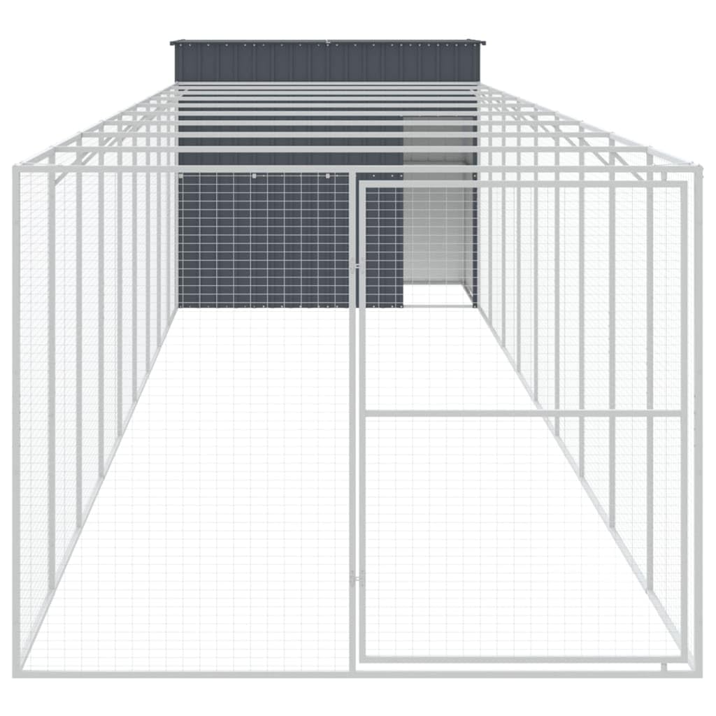 vidaXL Dog House with Run Anthracite 84.3x420.9x71.3 Galvanized Steel