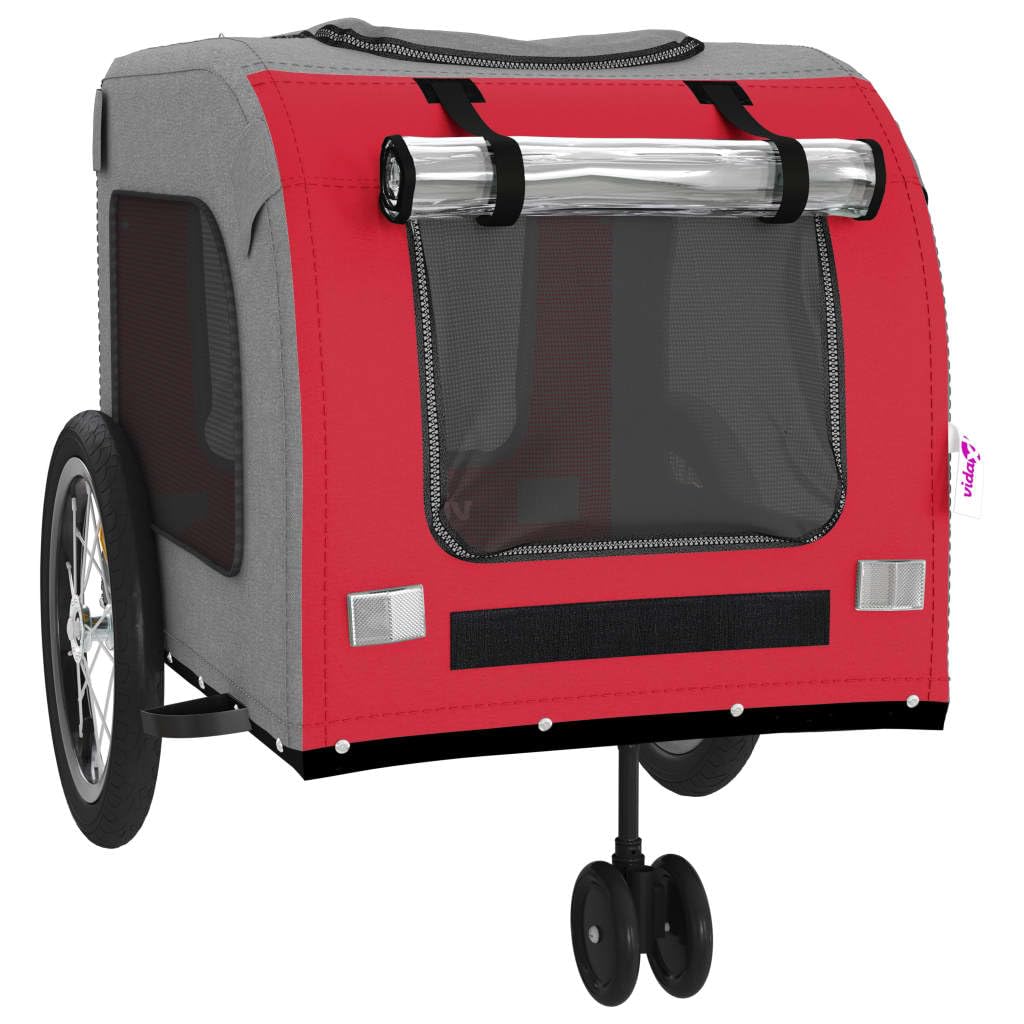 vidaXL Pet Bike Trailer Red/Gray - Oxford Fabric & Iron - 24.8 x 47.6 x 25.6 in - Mesh Windows, Reflectors, Safety Flag - Max Load 99 lbs