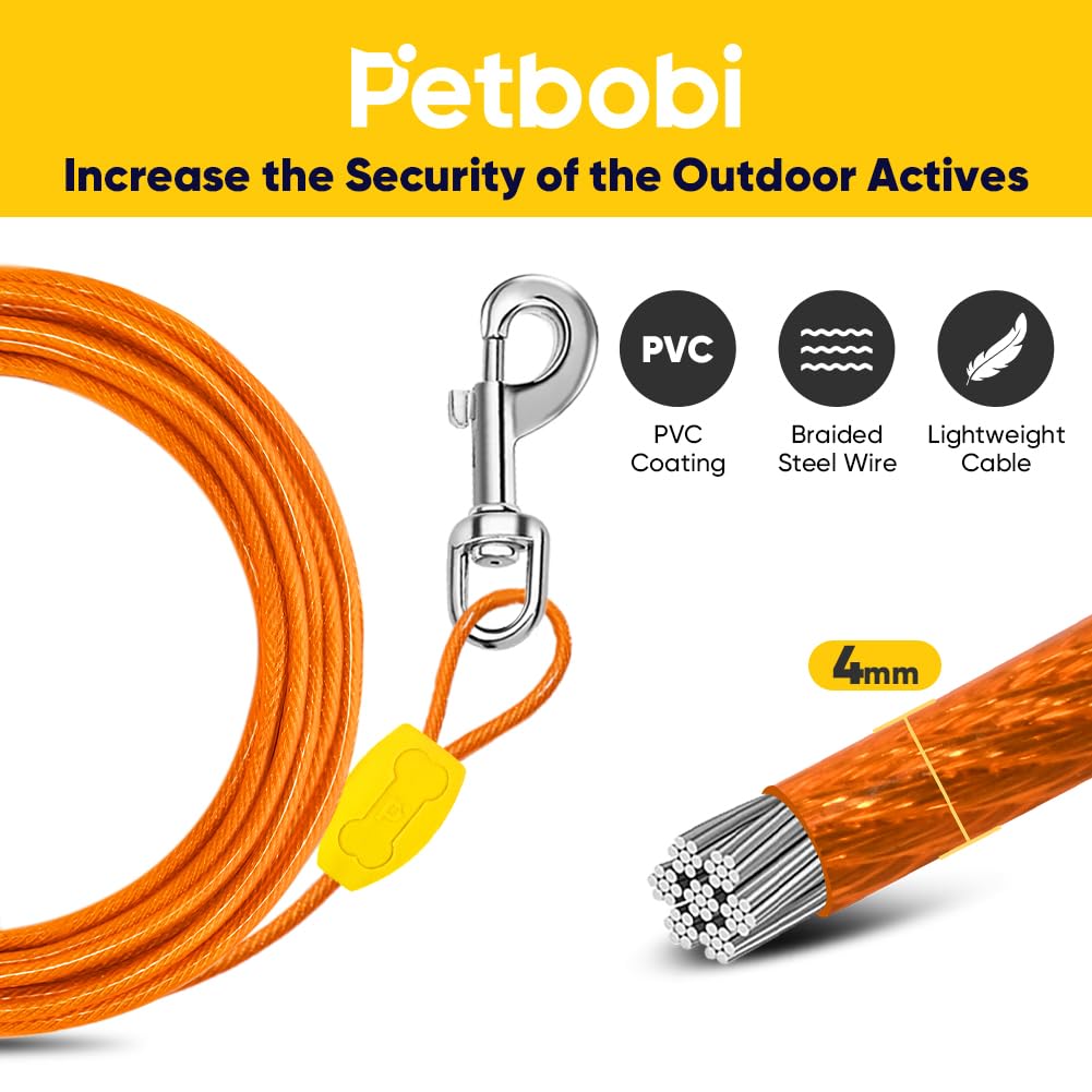 Petbobi Dog Tie-Out Cable And Stake - 15Ft Heavy Duty Cable, No Tangle, 16In Ground Stake, Ideal For Yard, Camping And Beach, Su