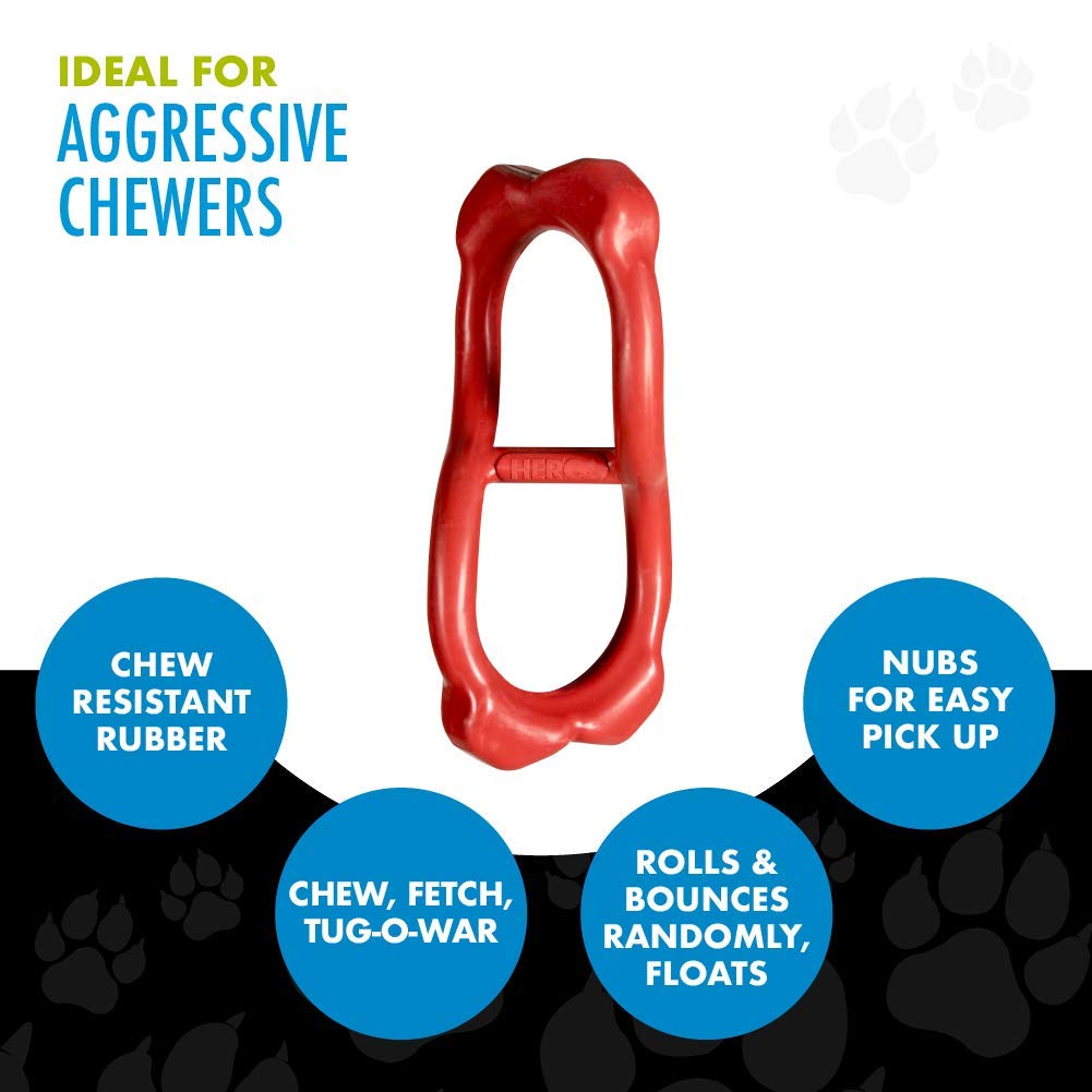 Hero ChewTime Natural Rubber Tug & Toss, Red Dog Toy