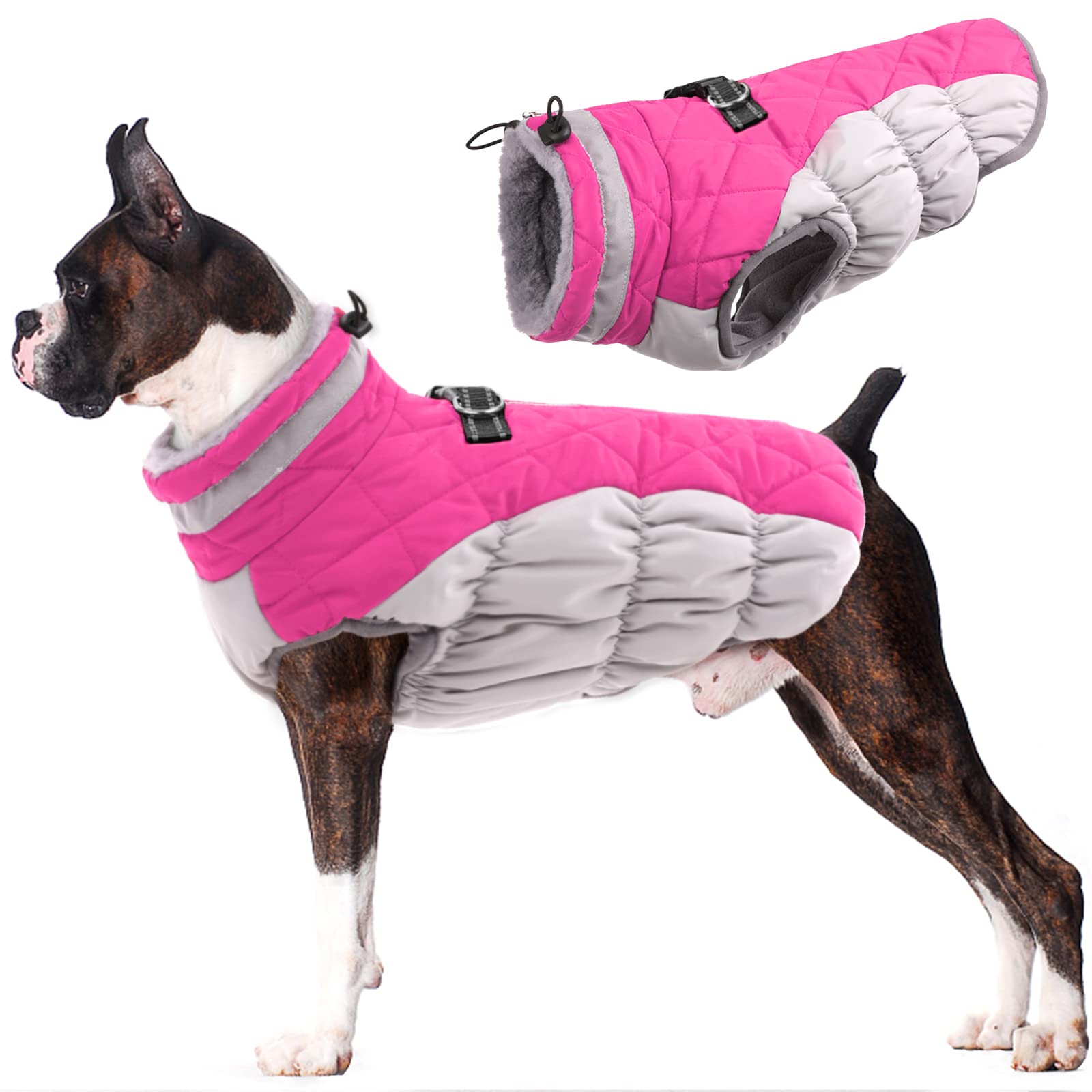 Lelepet Warm Dog Winter Coat Dog Coat Dog Jacket With Harness Reflective Dog Cold Weather Coats Windproof Waterproof Turtleneck 