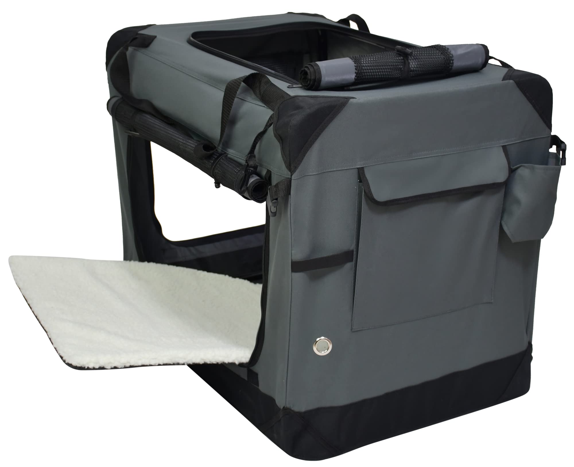 EliteField 4-Door Folding Dog Crate, 24" L x 18" W x 21" H, Fabric & Steel, Gray with Curtains, Indoor & Outdoor Use, Model S