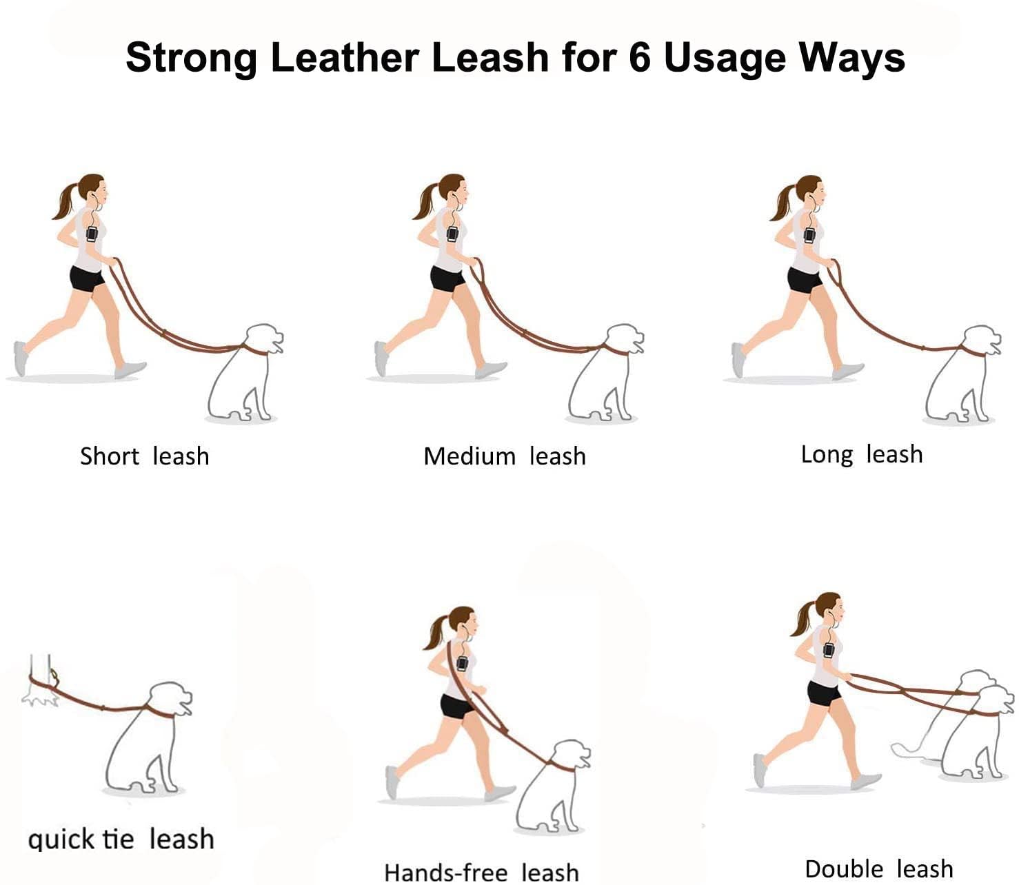 Multi Function 8ft Genuine Leather Hands Free Dog Training Leash for Puppy Small and Medium Dogs (8 Foot*3/8 inch, Black)