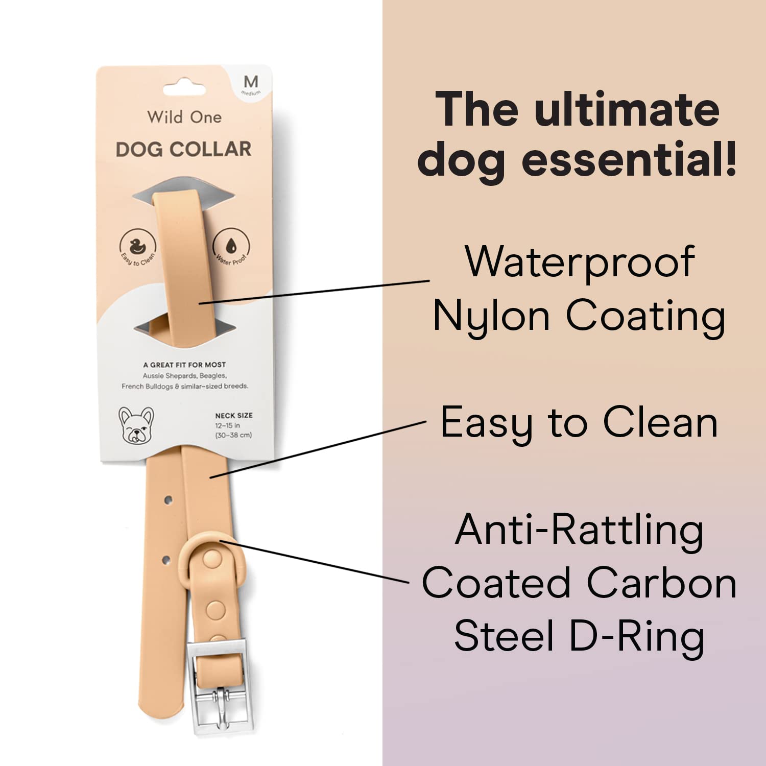 Wild One Dog Collar, The Original Easy-Clean, All Weather Flex-Poly Strap With Metal, Durable, Dirt And Odor Resistant, Size L,