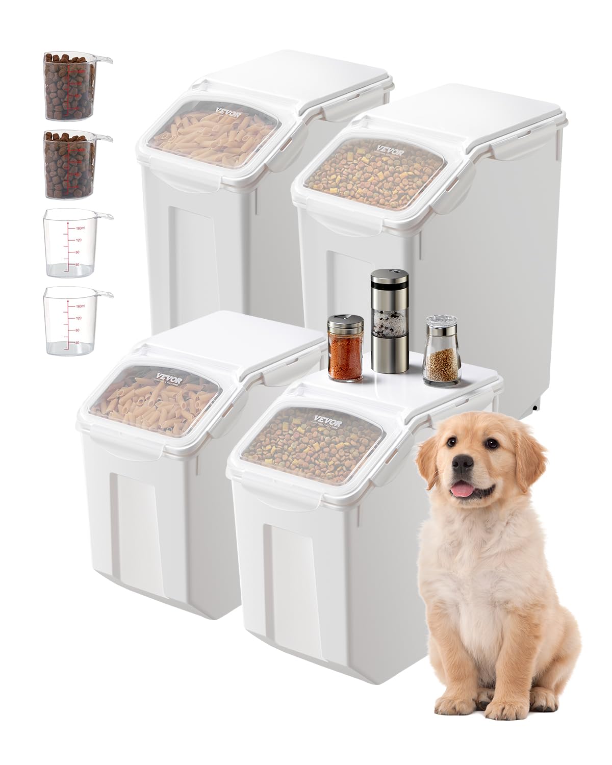 VEVOR Rice Storage Container, 3.5Gal/15Lx2 + 4.5Gal/20Lx2 Large Dog Food Dispenser Bin, Kitchen Ingredient Grain Cereal Bin, Pet