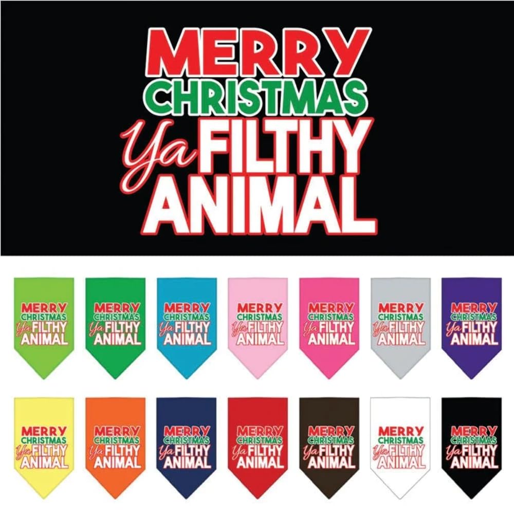 Christmas Pet and Dog Bandana Screen Printed, "Merry Christmas, Ya Filthy Animal" Bright Pink Large