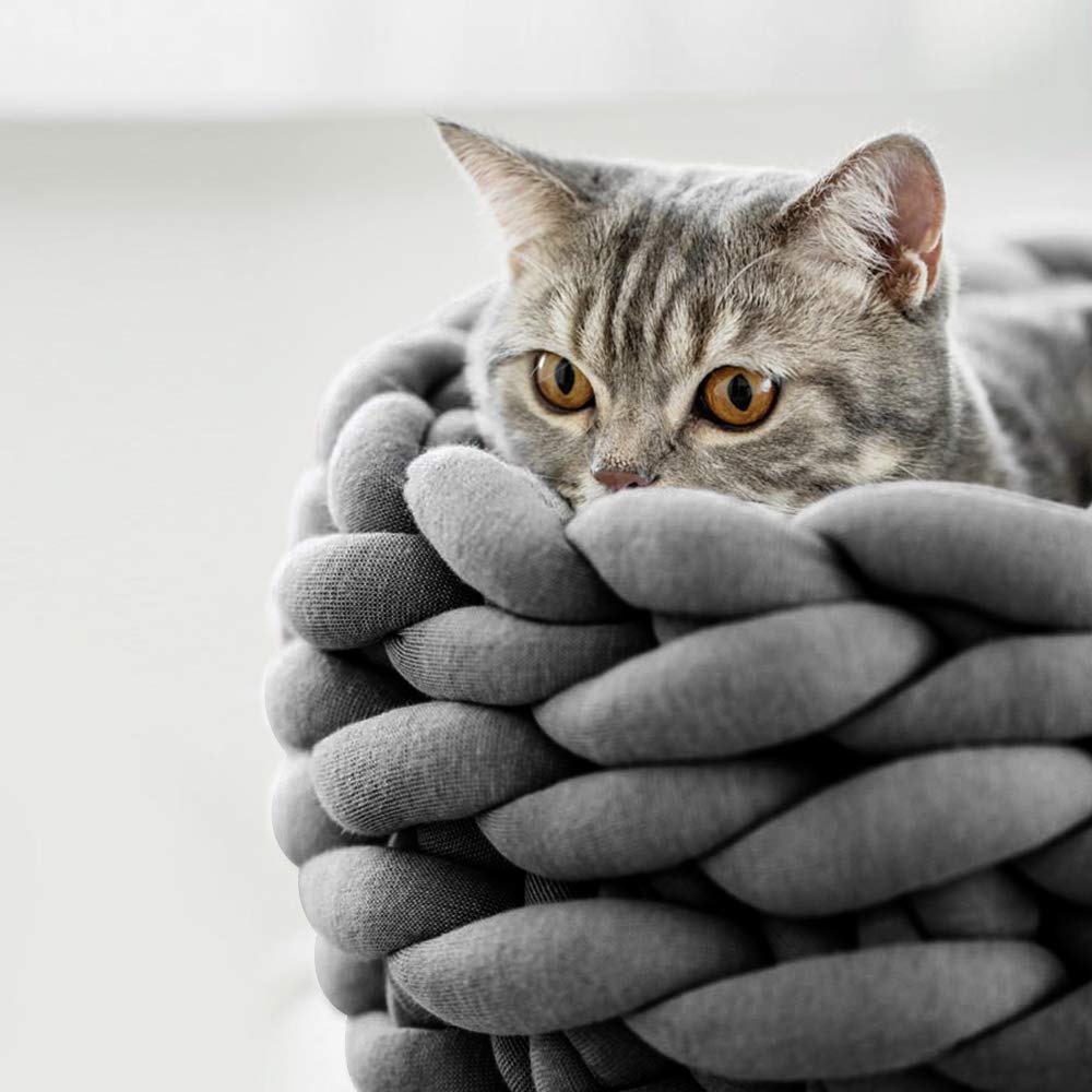 Lucky Monet Cat Basket Bed Cotton Knitted Round Pet Beds For Cats Cute Boho Cat Pet Bed Warm Woven Cat Nest For Puppy Kitten Cats Dogs (19.7', Blue)