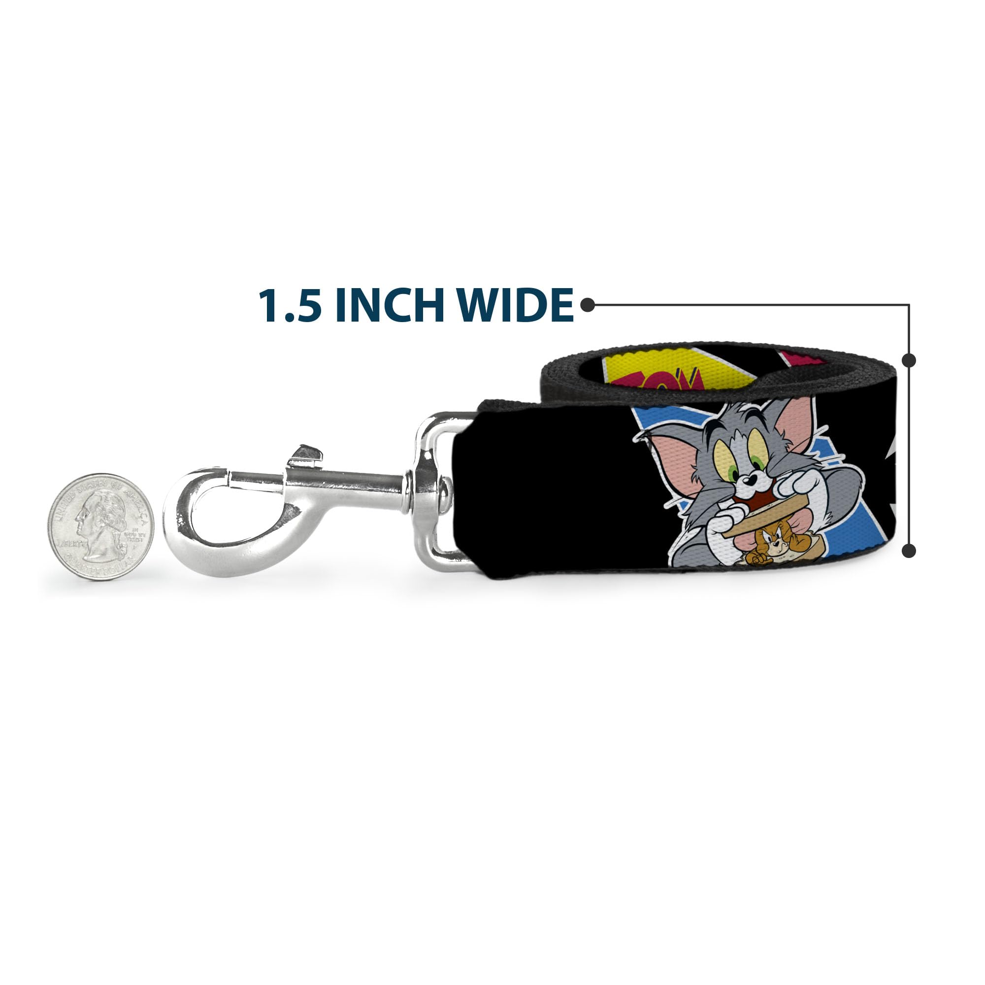 Dog Leash Tom Jerry Poses Black Multi Color 6 Feet Long 1.5 Inch Wide