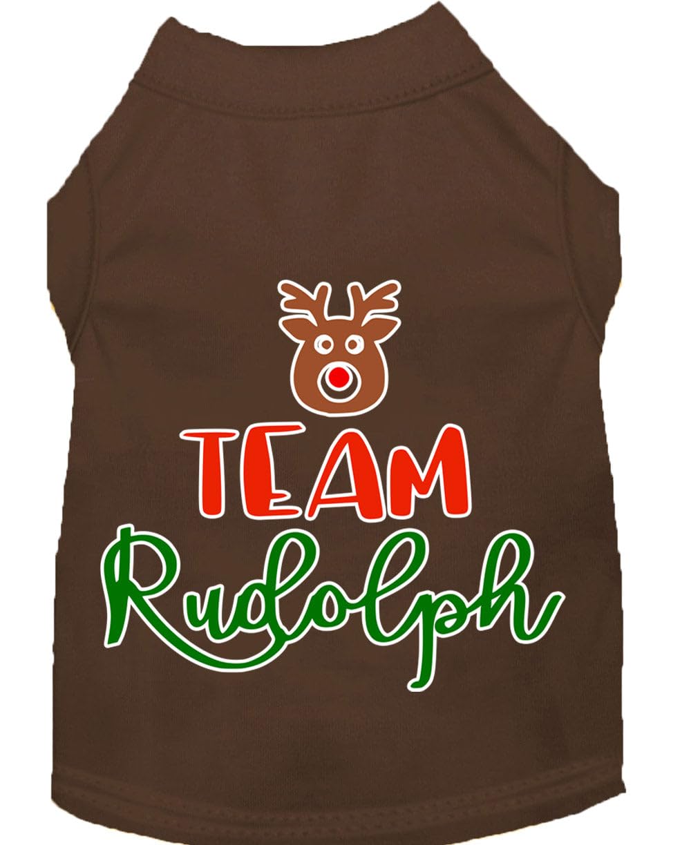 Christmas Pet Dog & Cat Shirt Screen Printed, "Team Rudolph" Brown SM (3-6 lbs.)
