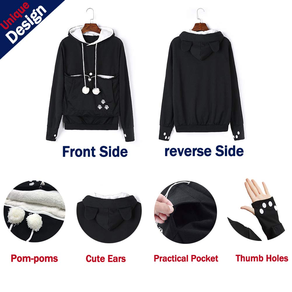 Unisex Pet Carrier Hoodie Cat Dog Pouch Holder Sweatshirt Shirt Top 3Xl Black