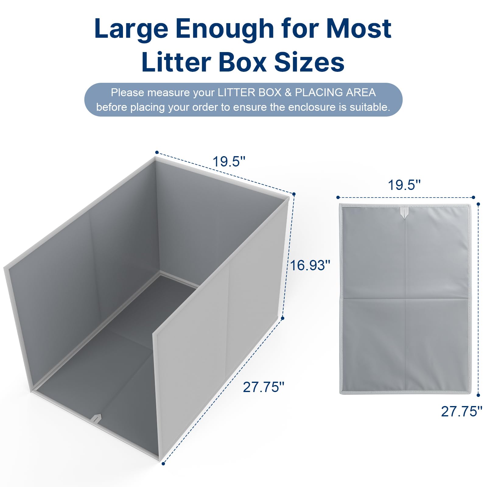27.76'' L  19.5'' W  16.93'' H Cat Litter Box Enclosure Splash Guard With Removable Mat, High Sided Large Litter Box Shield For