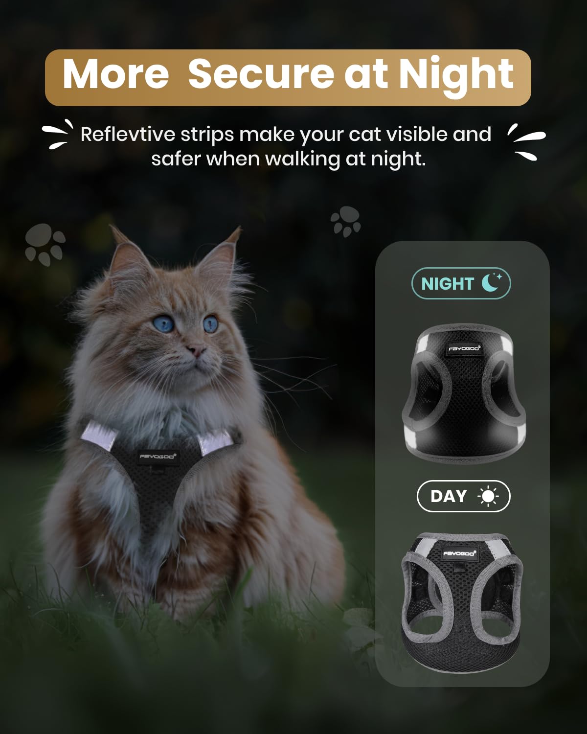 Fayogoo Cat Harness And Leash Set, Escape Proof, Adjustable, Small/Large, Lightweight, Soft Vest, Black