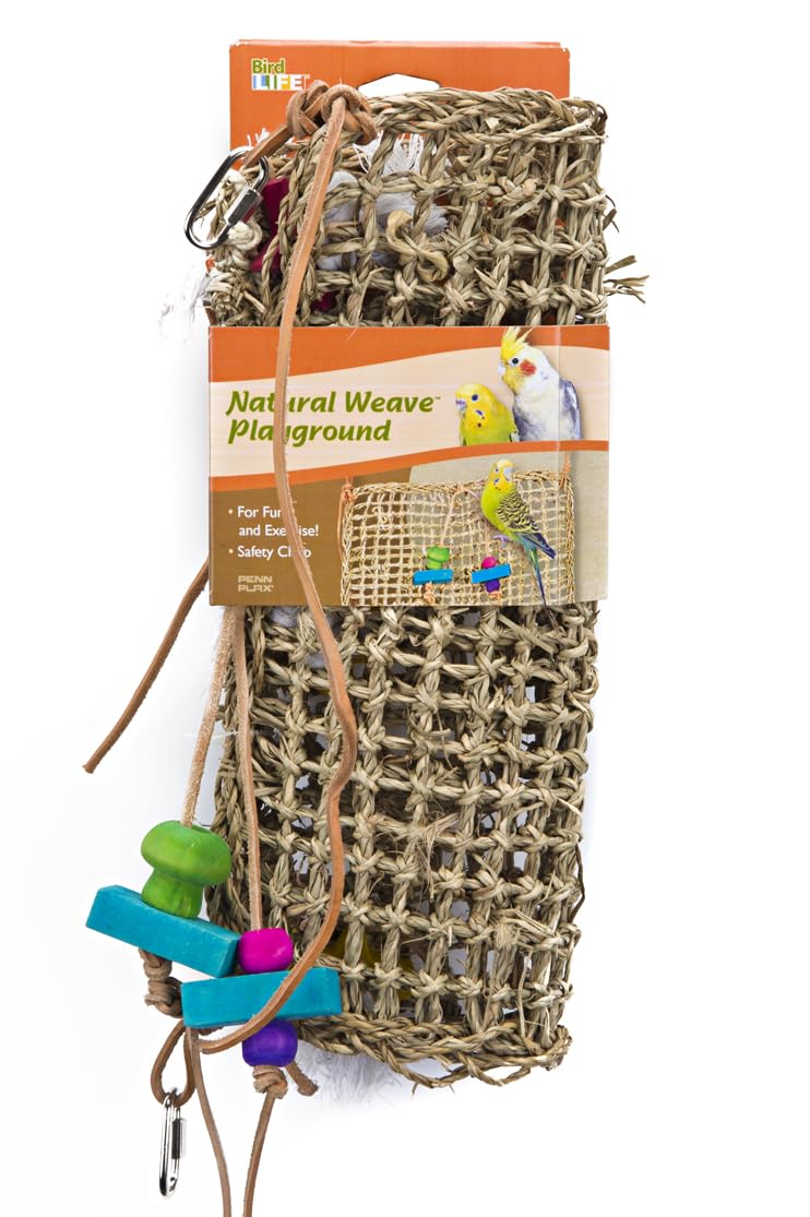 Penn-Plax Bird-Life Seagrass Mat for Birds - 13.75" Multi-color, Climbing & Exercise Toy with Cotton Ropes & Wood Accessories, Model BA1024