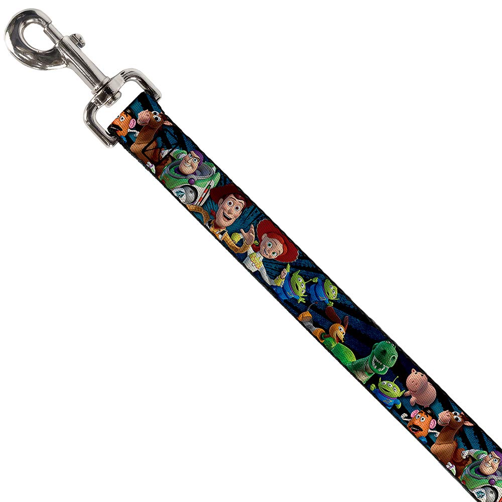Buckle-Down Pet Leash - Toy Story Characters Running Denim Rays - 6 Feet Long - 1'' Wide