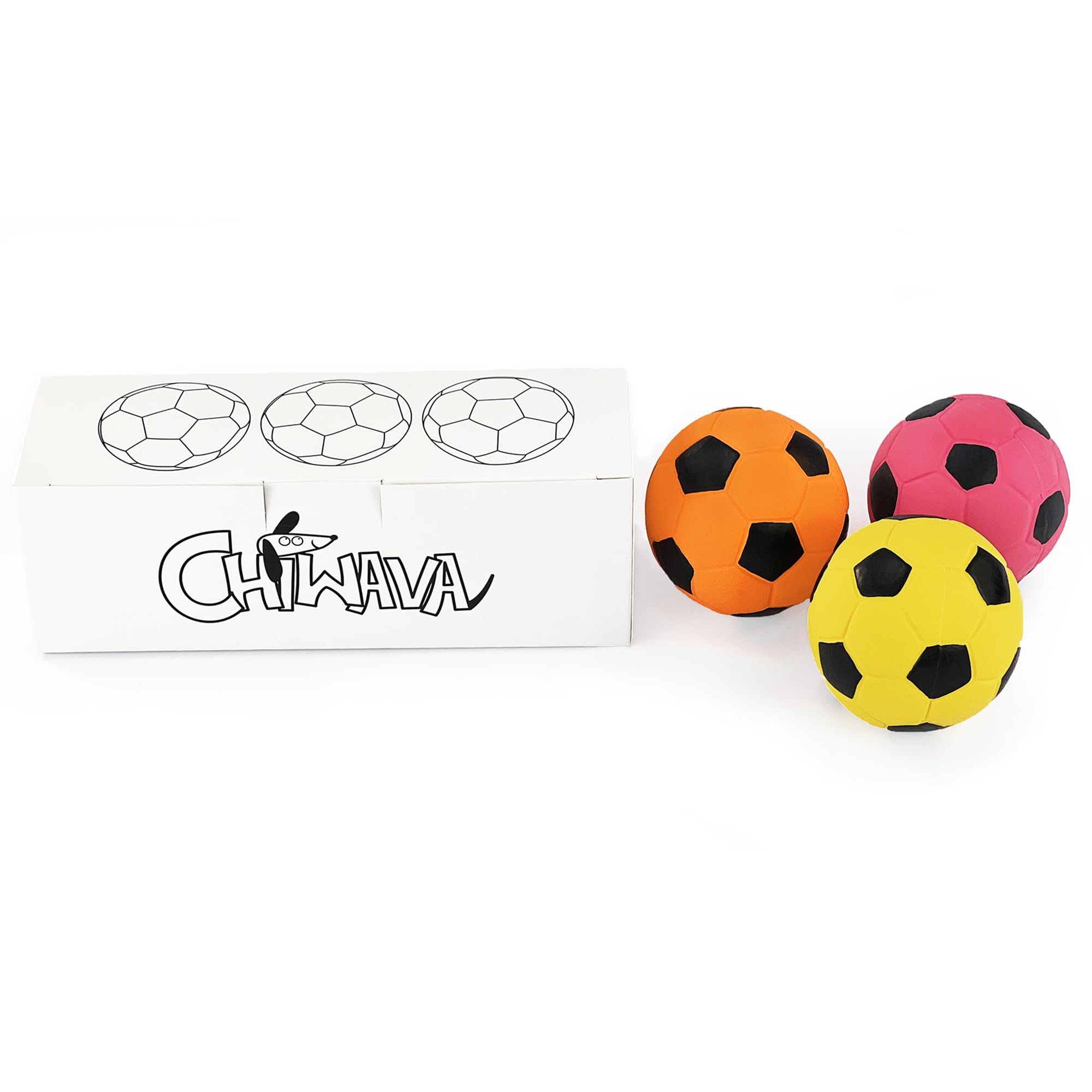 CHIWAVA 3PCS Dog Toy Footballs - 2.7" Chew & Fetch Balls for Medium Dogs, Natural Rubber, Yellow/Red/Purple