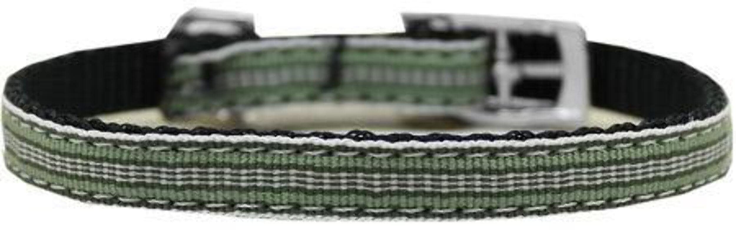 Mirage Pet Products Preppy Stripes 3/8" Nylon Dog Collar with Classic Buckle, Size 16, Light Blue/White