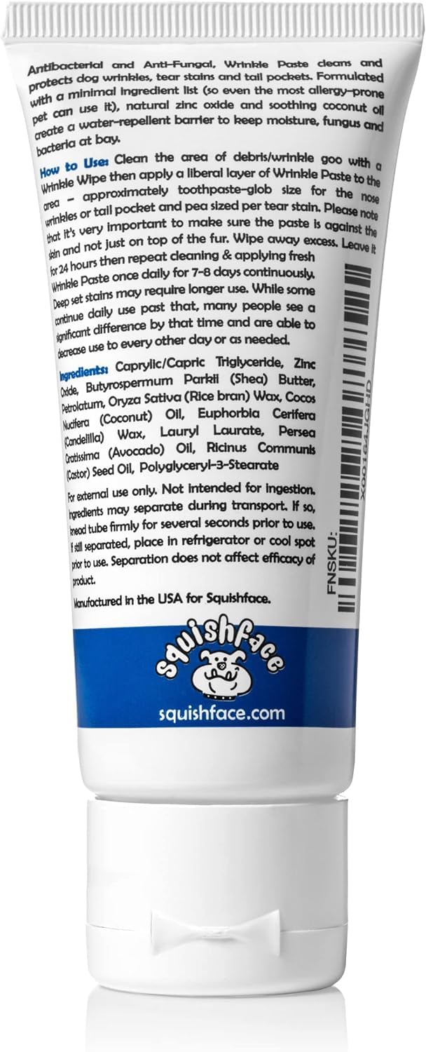 Squishface Wrinkle Paste - 2 Pack - Bulldog, French Bulldog, Pug, English Bulldog - Cleans Wrinkles, Tear Stain, Tail Pockets, a