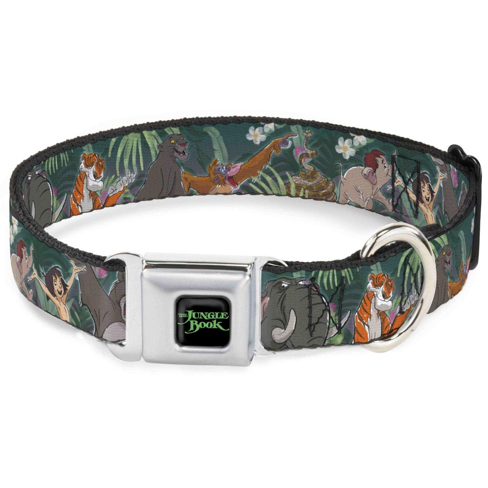 Dog Collar Seatbelt Buckle The Jungle Book 8 Character Group Greens 15 To 26 Inches 1.0 Inch Wide