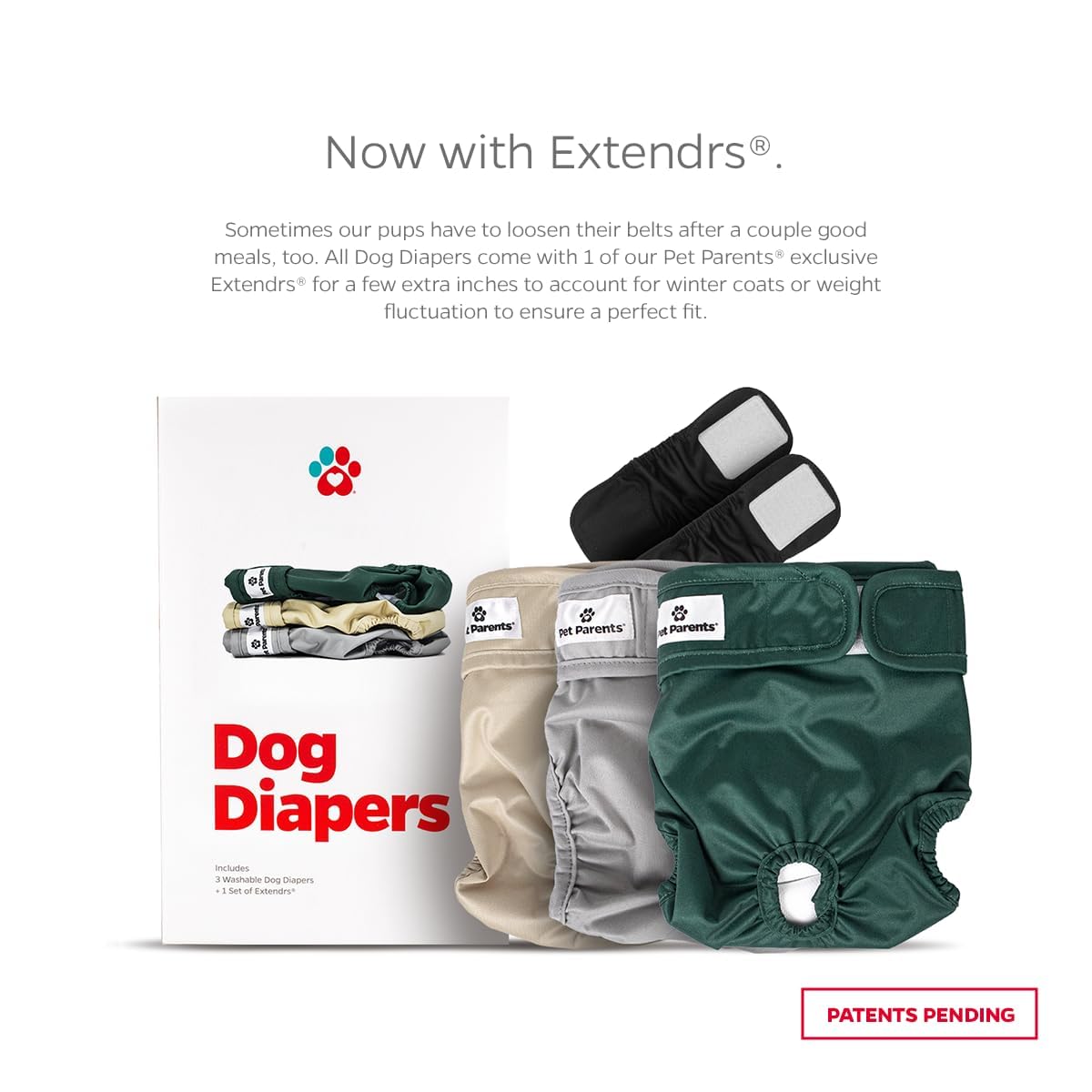 Pet Parents® Washable Dog Diapers (3-Pack) + Extendrs® - X-Large, Spruce, Durable Female Dog Diapers