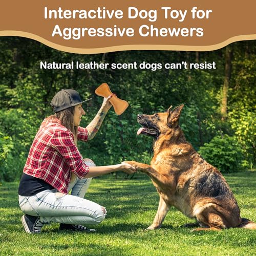 Spot Dura-Fused Leather Bone- Durable Dog Toy With Squeaker, Real Leather & Jute Fabric, Interactive Toy For Moderate & Aggressive Chewers, Medium & Large Dogs And Puppies, 9 Inch
