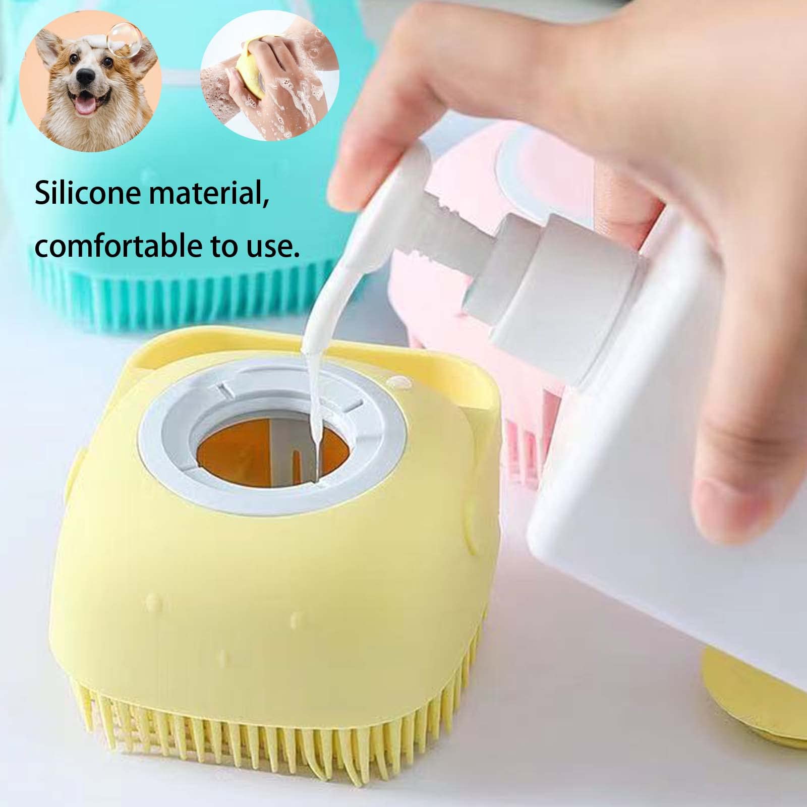 Lrhinetar Dog Bath Brush, Dog Grooming Brush - Silicone Cat Shampoo Comb, Shampoo Dispenser For Kitty And Puppy (Blue)