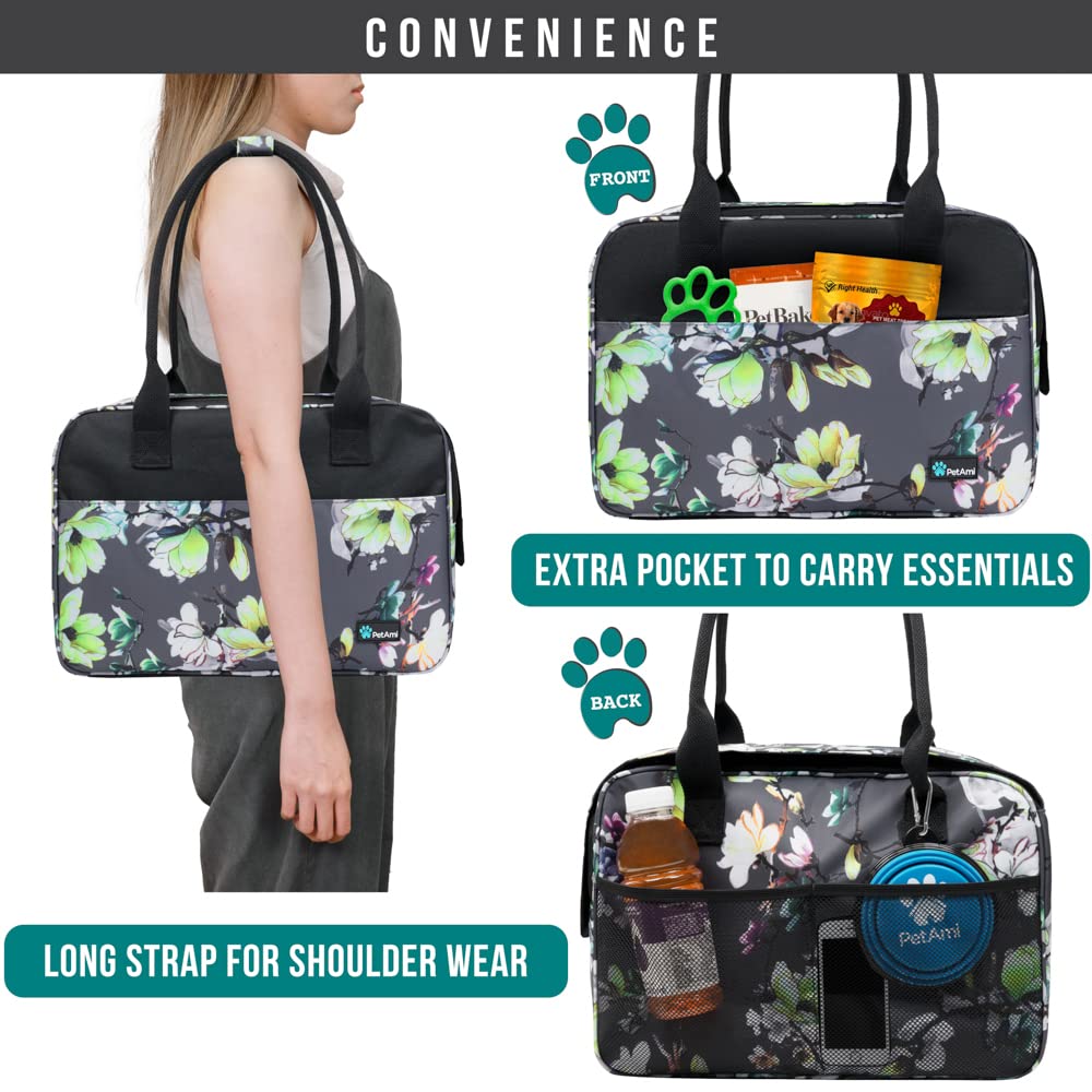 Petami Dog Purse Carrier For Small Dogs, Airline Approved Soft Sided Pet Carrier With Pockets, Ventilated Dog Carrying Bag For Puppy Cat, Dog Travel Supplies Bag, Sherpa Bed, Max 12 Lbs, Floral Gray