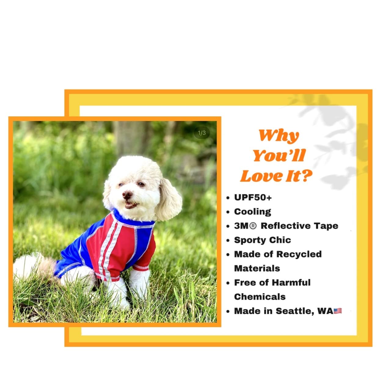 Louie de Coton Sun Shirt for Dogs & Cats | Small Dogs Shirt Size: S | UV Protection Cooling T-Shirt for Pets | UPF50+ Max Protec