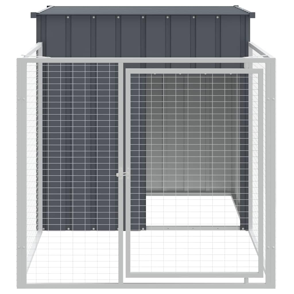vidaXL - Dog House with Extended Run in Anthracite Color, Sturdy Galvanized Steel Construction, Ample Space, Mesh Design for Ventilation, Weather-Resistant Roof